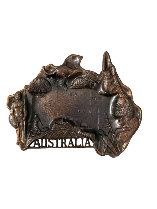 Vintage Other - Vintage Australia Souvenir Wall Plaque Map Aboriginal Dolphin Kangaroo Metal Dec
